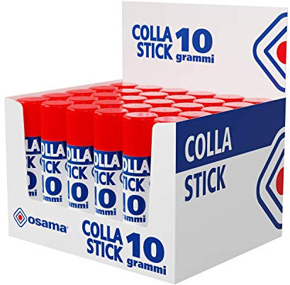 Osama - Colle Forte Stick Extra Adhésive, 30 Bâtons, 10 gr - Set Colles sans Solvants pour Papeterie Bureau et Fourniture Scolaire - Résistante et sans Grumeaux sur Papier et Carton, Sûre pour Enfants
