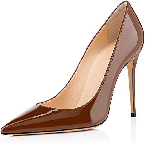 Elashe Escarpins Femme - 10cm Sexy Talon Aiguille - Stiletto Soir Fête Chaussures Marron EU40