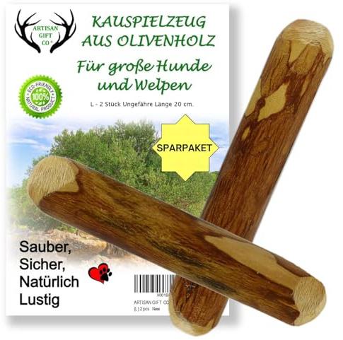 ARTISAN GIFT CO Olive Wood Chew for Dogs, (L - 20cm.) 2 units | Natural Olive Wood Long Lasting Dog Chew, Puppy Teething Toy