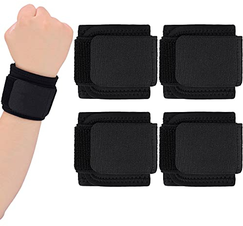 Threan 4 Pcs Wrist Brace for Lifting Carpal Tunnel Wrist Brace for Work Adjustable Hand Support Right and Left Hands Guard for Men Women(Black)