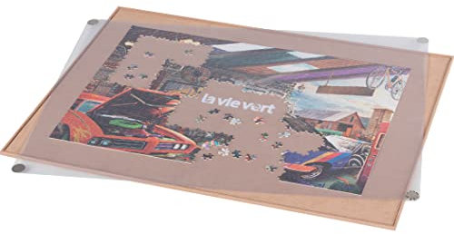 Lavievert tragbares Puzzlebrett aus Holz mit staubdichter Abdeckung, Puzzlematte zur Puzzleaufbewahrung, Puzzleschoner, rutschfeste Oberfläche, für bis zu 1500 Teile – Khaki