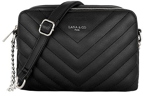 CRAZYCHIC - Sac Bandoulière Matelassé Femme - Petit Sac à Main Chaîne Porté Epaule Cuir PU - Pochette Rectangle 2 Compartiments Zip - Besace Sacoche Ville Shopping Soirée Tendance - Noir