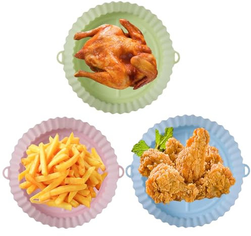 3 Pièces Air Fryer Silicone, Pot en Silicone pour Friteuse à Air, Air Fryer Silicone Pot Panier, pour Friteuse à Air Chaud, four, micro-ondes, Cuiseur Vapeur, etc
