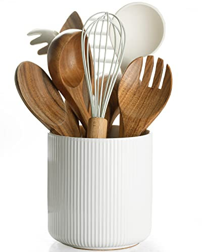 getstar Kleiner Keramik-Utensilienhalter mit Korkmatte für Theke (H x B) 14 x 13 cm, Küchendekoration (weiß)