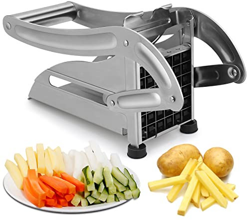 Tigerkinwit Tagliapatate Professionale Acciaio Inox Taglia Patate Fritte con 2 Lame Intercambiabili Sminuzzapatate Cippatrice per Cipolla Carota Frutta Patata Cetrioli
