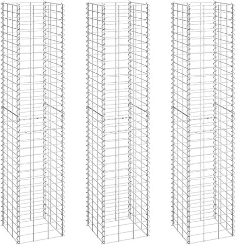 Keketa Gabione Hochbeet 3 Stück 30x30x150cm Eisen Gabionenkörbe Metall Gabione Käfige für Steine Garten Dekor Wand Trennwand Set