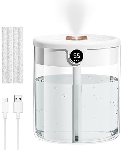 Towwoo Humidificador para Dormitorio 2 L, Humidificador de Aire Automático para Plantas Oficina el Hogar, Funcionamiento Silencioso de 36 dB, Humidificador Agua, Función de Luz Nocturna Blanco
