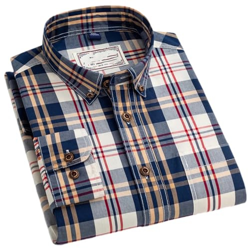 Adhdyuud Camicie da uomo casual 100% cotone a quadri, camicie a maniche lunghe classiche a quadri, camicie morbide primaverili da lavoro, 3XL
