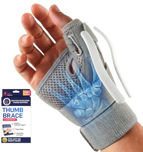 Dr. Arthritis Von Ärzten Entworfen Handgelenkbandage, Daumenbandage Links/Rechts, Stabilisierende Handgelenkstütze mit Daumenschiene, Einzelpack, Grau