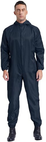 dPois Herren Schutzanzug Wiederverwendbar Arbeitsoverall Uniform Nylon Maleranzug Einteiler Overall mit Kapuze Antistatisch Arbeitskleidung Navy blau XL