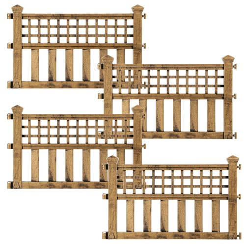 Taylor & Brown Pack of 4 Plastic Fence Panels Garden Path Lawn Edging Flower Plant Border Landscape Decorative Versatile Panels, 4 Panels, Total Length 240cm, Bronze