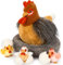 MorisMos 35cm hoch riesen Huhn Kuscheltier XXL mit 3 Babys im Hühnernest, süß Küken mit Ei plüschtier stofftier,chickenteddy Geburtstag Weihnachten Geschenk für Kinder Baby-Hellbraun
