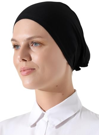ihvan online Hijab keps, mössa under mössa, halkfria huvudband för kvinnor, muslimsk hijab underkeps med knytstängning, Svart, One Size