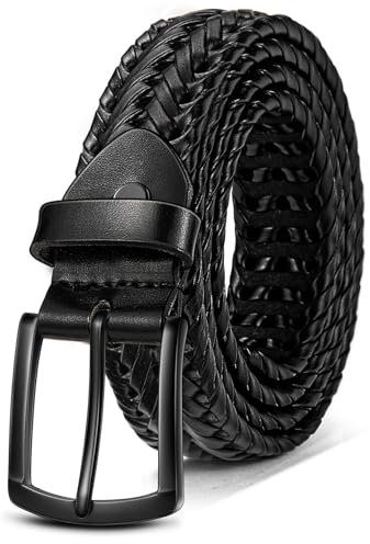 KEMISANT Cinturón Hombre, Cinturón Cuero de Ocio Trenzado Golf Vaquero Cómodo para Hombre,35mm(Negro,130cm/42-46 Cintura ajuste)