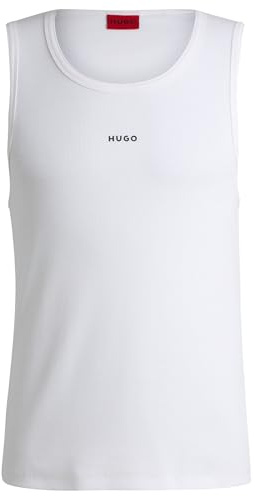 HUGO Herren Dapota Geripptes Tanktop aus Stretch-Baumwolle mit Logo-Print Weiß XXL