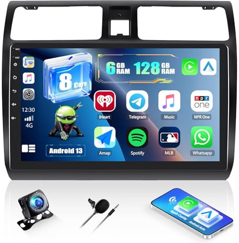 6+128G 8-Cœur CAMECHO 10 Pouces DSP Autoradio pour Suzuki Swift 2005-2010, Android 13 sans Fil Carplay Android Auto Bluetooth Radio avec GPS WiFi FM/RDS Mirror Link +Caméra de Recul HD Écran Tactile