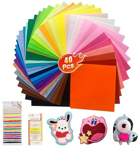 40 Farben Bastelfilz,Filzstoff 20 x 30 cm,Vergrößern Bastelfilz 1mm,21 Farbige Stickgarn und Nähnadel,Filz zum basteln,zum DIY Handwerk Nähen Manual Decoration,Filzplatten,Filz basteln,Bastelzubehör