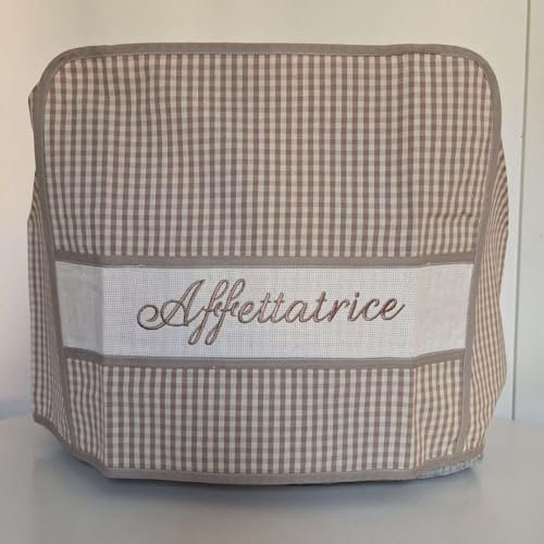 RICAMI FIORENTINI BALDI Copriaffettatrice in Tessuto Ricamato – Artigianale Made in Italy – Protezione Antipolvere per Affettatrice Professionale. Misura cm 44x55x30. (Grande, Beige)