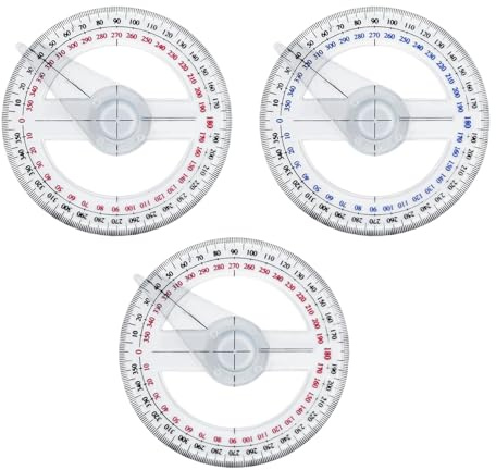 3 transportadores circulares de medición de ángulo de 360 grados, transportador de 360 grados con brazo oscilante, regla circular de plástico, herramienta geométrica para aula, oficina, dibujo (color