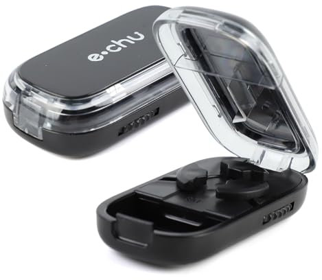 Dzmuero Taglia Pastiglie, Taglia Pillole di Precisione, Regolabile, Compatto e Portatile, 1 diviso in 2, 1 diviso in 3, Taglierino per Medicinali Multifunzionale, Scatola per Medicinali (Nero)