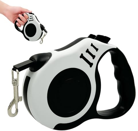 Retractable Dog Lead 5M / 16FT – Extendable Tangle-Free Dog Leash with One-Handed Brake, Anti-Slip Nylon Handle for Small & Medium Dogs (White)