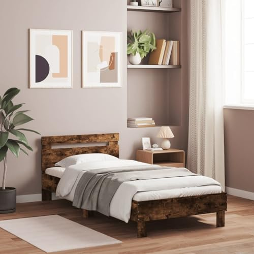 Fecpoo WGYHOME Sängram med sänggavel 100 x 200 cm – träbaserade rökmaterial, stabil plywoodribbotten, för vuxna sovrum