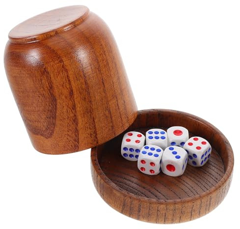 LALAFINA Vasos para Dados de Madera Maciza Tapa, Diseño Ergonómico, para Fiestas y Bares Ktv Adultos, Incluye 5 Dados para Juegos de Mesa