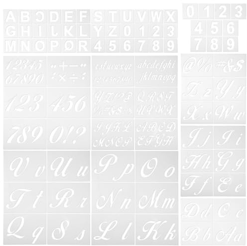 CLISPEED Pochoirs de Lettres et Chiffres en Pet Blanc pour Dessin et Peinture, Gabarits Solide Découpe Fine, pour Bricolage et Scrapbooking