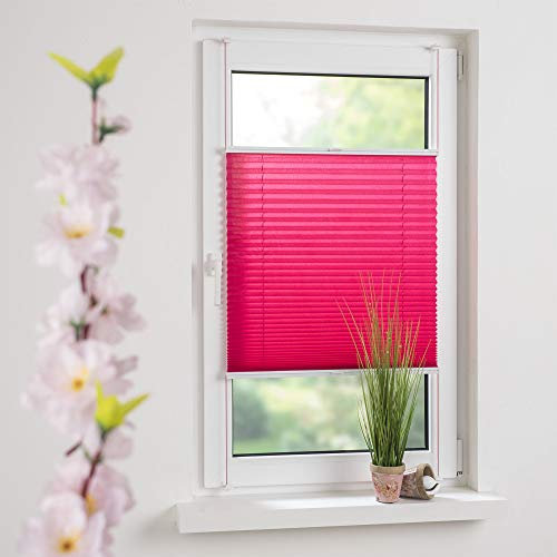Liedeco® Plissee verspannt mit Klemmträger / 90 x 150 cm red Magnolia (rot) (Breite x Höhe) / lichtdurchlässig Blickdicht und stufenlos verstellbar/leichte Innen-Montage ohne Bohren / 123 montiert