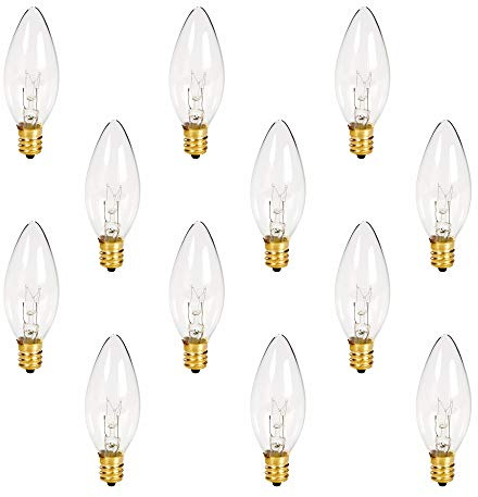 Holiday Joy C26 Christmas Crystal Clear Torpedo Tip Candelabra Replacement Night Light Bulbs - 7 Watt - 120 Volts - E12 (12 Pack) - Great for Electric Window Candle Light Bulbs Lamps