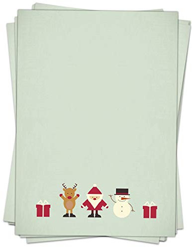 Weihnachtspapier A4 | Weihnachtsbriefpapier beidseitig bedruckt, 50 Blatt | Premium Briefpapier Weihnachten Vintage modern weihnachtlich mint grün | Motivpapier Schreibpapier Druckerpapier 90 g/qm