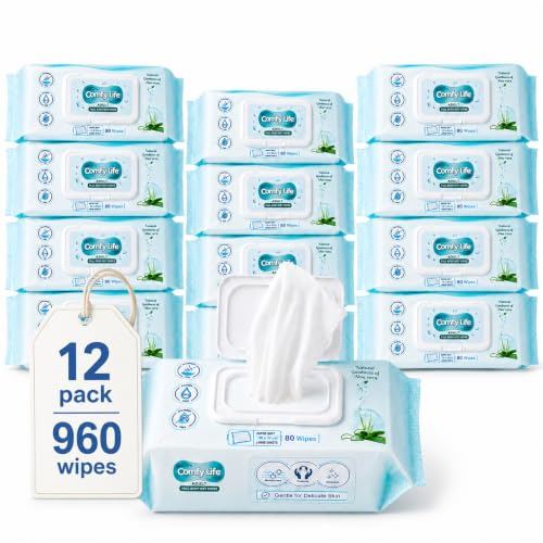 Comfy Life Premium Full Body Cleansing Wet Wipes For Adults - Large Luxury Fresh-feel Rinse-free Fragrance-free Bed Bath Incontinence Hygiene Intimate-care Soft Sheets (12 Pack (960 Wipes))