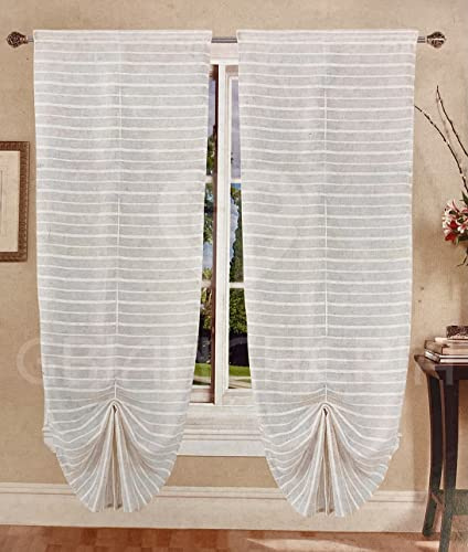 GBiancheria Coppia Tende a Pacchetto Regolabili a Vetro NAUSICA per Finestra 70x150cm e Portafinestra 70x240cm pronte da appendere (Beige, 70x240)
