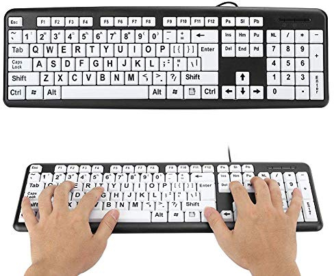 Tangentbord för äldre, USB-kabel med Stort Trycktangentbord Low Vision-tangentbord Stort Tangentbord med 104 Tangenter med Vita, Stora Trycktangenter för äldre och Barn(svart)
