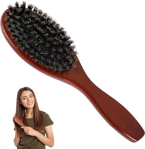 AISEELY Cepillo para Pelo de Cerdas Naturales de Jabalí para Mujeres, Hombres y Niños, para Desenredar y Peinar, para Barba y Cabello Fino, Reduce la Rotura