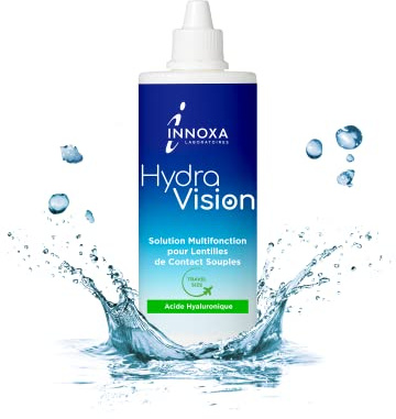 INNOXA Laboratoires - Solution Multifonction pour Lentilles de Contact Souples - Acide Hyaluronique - Nettoyant, Désinfectant, Humidifiant - Yeux sensibles - Étui à Lentilles inclus - 100 ml