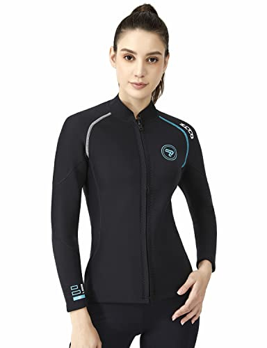 Wetsuit Top Women's 1.5mm Neoprene Wetsuits Jacket,Front Zipper Long Sleeves Diving Suit for Snorkeling,Swimming,Scuba Diving,Surfing(WFT-M)