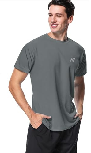 MeetHoo Herr Rash Vest, Rash Guard UV T-shirt UPF 50+ topp solskydd kortärmad t-shirt för surfing löpning simning, Mörkgrått, S