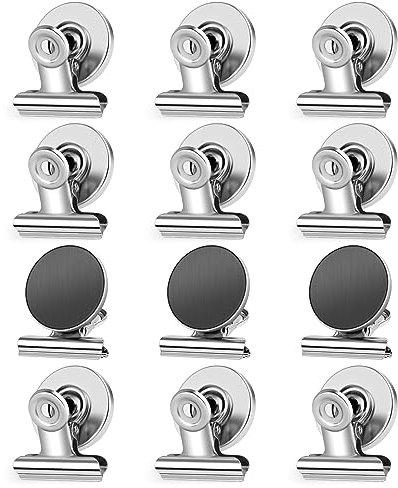 Magnetklammer, 12 Stück Silber Kühlschrankmagnete, Magnete für Magnettafel, Magnete mit Klammern, Kratzfreie Magnetische Klammern, Starke Magnet Klammern für Fotos, Aufkleber, Taschen