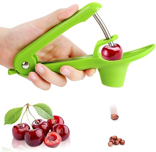 Extracteur de noyaux de cerise en acier inoxydable - Ustensiles de cuisine pour dénoyauter rapidement les cerises - Vert