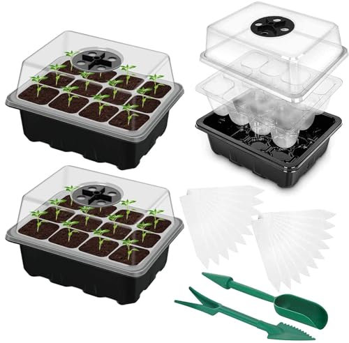 Meanju Zimmergewächshaus Anzuchtkasten,3 Stück 36 Zellen Minigewächshäuser Anzucht,Anzuchtschalen Anzucht Set,Anzuchtschalen Setzling mit Deckel,Kunststoff Anzuchtschalen für Bauernhof und Innenhof