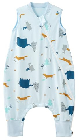 Duomiaomiao Saco de dormir con pies, saco de dormir de verano con pies, 100% algodón para bebé, saco de dormir de verano para bebé, 0,5 tog, transpirable, dibujos animados de elefante
