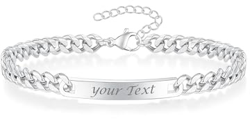 TOLOWOBK Personalised Mens Bracelets Cuban Chain Custom Bracelet Gifts for Him Son Grandson Nephew Brother Boyfriend Engraved Name Initial Medical ID Bracelets for Men Valentines Birthday Gifts
