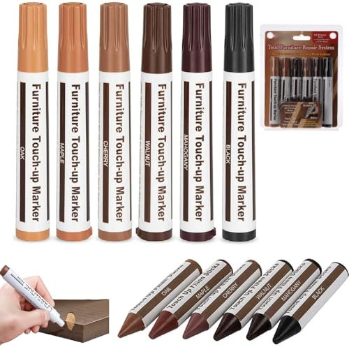 Rotuladores Reparador De Madera,Reparador Arañazos Madera,Kit De Marcadores De Reparación De Madera,Kit De Marcadores De Reparación De Rayones,Viene con Barra De Cera,para Manchas,Arañazos,Suelos