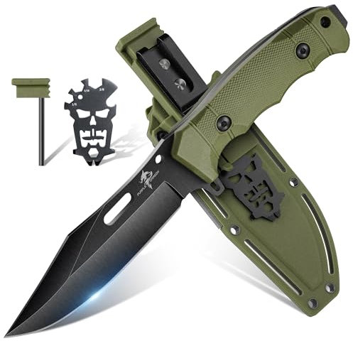 Purple Dragon Cuchillo de hoja fija con funda Kydex verde para exteriores con espiga completa de acero D2 supervivencia para acampadas al aire libre regalo para hombres