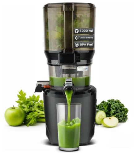 Kuvings AUTO10S Juicer - Easy Care Slow Juicer 3L Capacity & 200W Motor. Ideal for Fruit, Vegetables & Smoothies - Matt Pearl Black