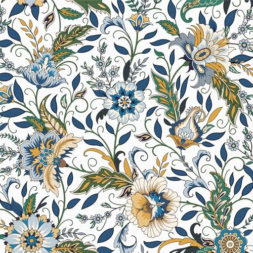 ANLIKY-Pro Papier peint autocollant motif fleurs colorées, 44X300CM, film décoratif amovible pour meubles et armoires.