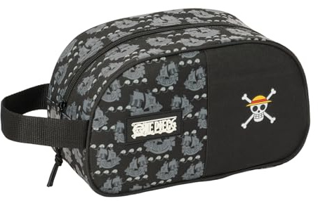 Safta ONE PIECE PIRATES - Medelstor skolväska för barn med handtag, barnväska, anpassningsbar till vagn, lätt att rengöra, bekväm och mångsidig, kvalitet och styrka, 26 x 12 x 15 cm, svart, M,
