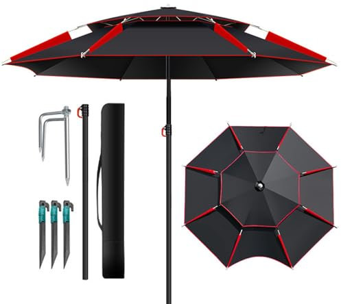 Parapluie De Plage Coupe-vent, Parasol D'extérieur - Parapluie De Cour Avec Étui De Transport - Parasol De Marché Double Top, Parapluie De Pêche Pliant Pour Balcon, Jardin