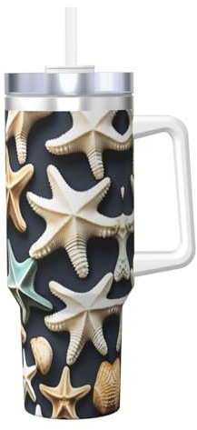 Seashell Starfish - Borraccia termica a doppia parete in acciaio inox, con manico e coperchio con cannuccia, 1,18 l